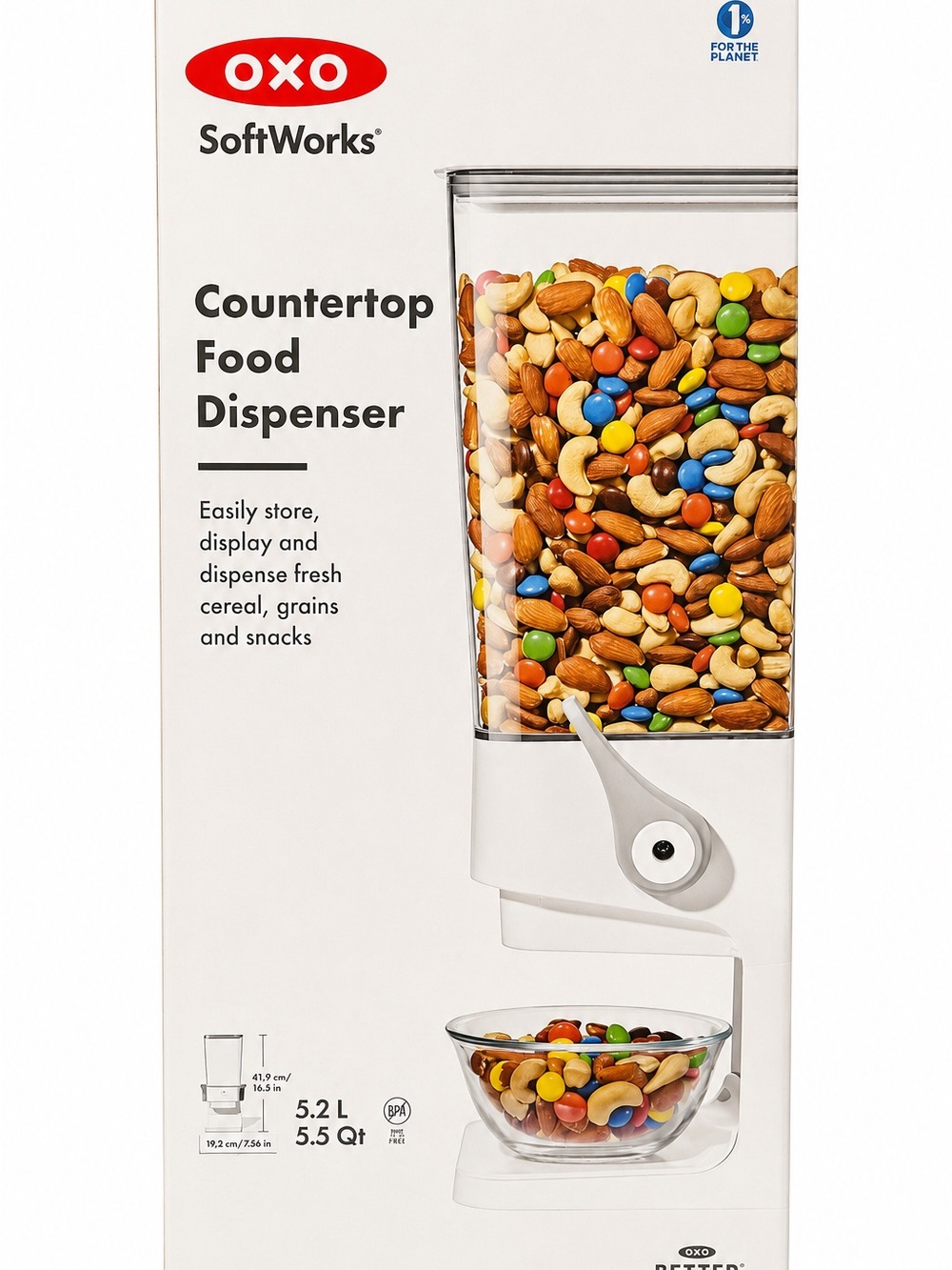 OXO SoftWorks White Countertop Food Dispenser with Clear Hopper